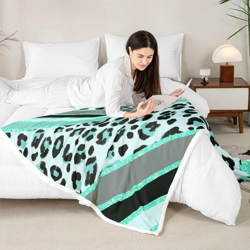 Miniatura 7 de Homewish Abstract Leopard Kids Throw Blanket,Cheetah Skin Wild Animals Bed Blanket for Girls Boys Women,Geometric Stripes Fashion Fleece