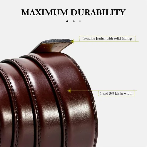 Miniatura 4 de Cinturón de trinquete para hombre cinturón ajustable de cuero genuino para hombre 1 38 pulgadas paquete de 2 cinturones deslizantes para vestido