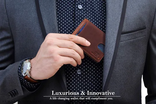 Miniatura 2 de SERMAN BRANDS RFID Blocking Slim Bifold Genuine Leather Minimalist Front Pocket Wallets for Men with Money Clip Thin Mens