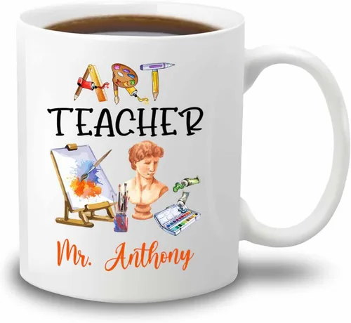 Taza de café personalizada para profesor de arte, taza de café de cerámica para profesores de arte, regalos para graduación, taza de té blanca con