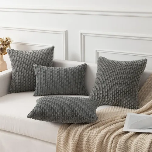 Miniatura 284 de K Kevin Textile - Juego de 2 fundas de almohada decorativas de corduroy suave azul con rayas estilo bohemio, fundas de almohada para sofá, cama