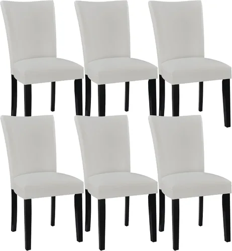 Miniatura 20 de LEEMTORIG Juego de 2 sillas de comedor de piel sintética modernas de mediados de siglo, sillas Parsons tapizadas de lujo con patas de madera maciza