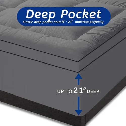 Miniatura 5 de MATBEBY Cubrecolchón Extra Grueso para Cama Individual, 39"x75", Gris Oscuro, Transpirable, Acolchado Ajustable, Bolsillo Profundo, Lavable a Máquina