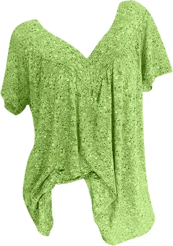 Miniatura 3 de Floral Loose Fit Long Tshirts for Women Fall Summer Short Sleeve Crew V Neck Pleated Tee Shirt Tops Women 2024