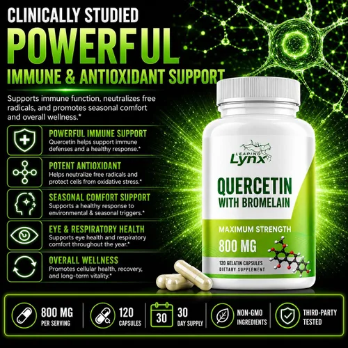 Miniatura 5 de Leaping Lynx Quercetina con bromelina – 800 mg de quercetina + 165 mg de bromelina 120 cápsulas (suministro para 60 días) Apoyo inmune