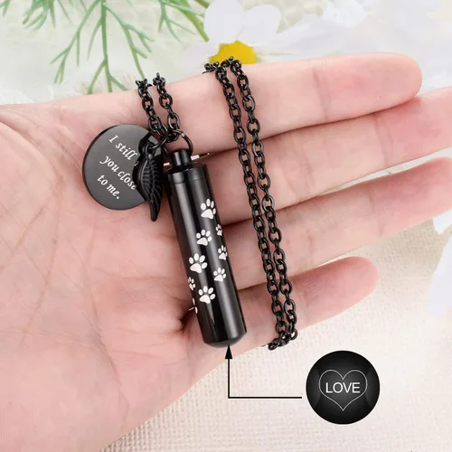 Miniatura 4 de Dletay Collar de urna de cremación cilíndrica para cenizas, collar de cenizas conmemorativas con dije de ala de ángel, recuerdo conmemorativo