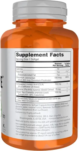 Miniatura 2 de NOW Sports Nutrition, CLA Extreme™ (ácido linoleico conjugado) con guaraná y té verde, 90 cápsulas blandas