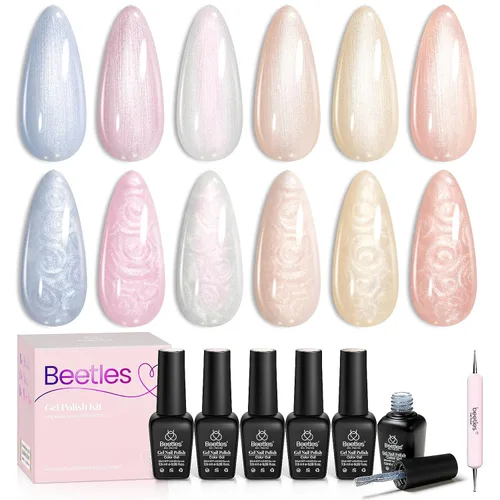 Miniatura 17 de Beetles - Esmalte de uñas de gel pastel, 6 colores, esmalte de gel macarrón, rosa claro, azul, verde, amarillo, morado, uñas suaves para todas