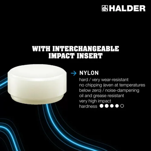 Miniatura 6 de Halder SuperCraft Dead Blow Mallet 3366.020 - Mazo sin rebote, inserciones de nailon duro, mango de madera de nogal americano con protector