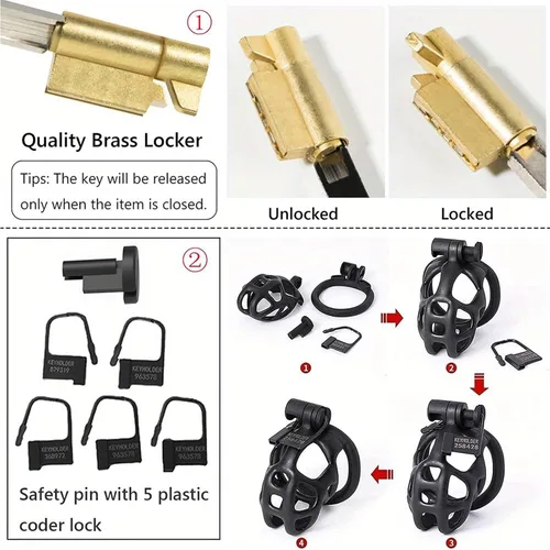Miniatura 5 de Chastity Cage - Jaula de castidad para adultos, juguetes sexuales para adultos con 5 anillos activos, dispositivos de castidad para pene