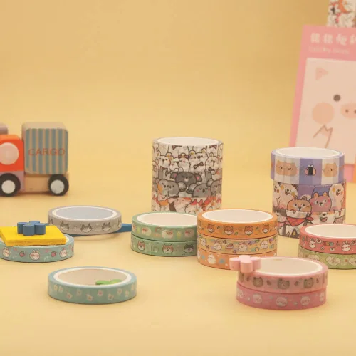 Miniatura 8 de Juego de cinta adhesiva lindas mascotas 18 rollos de cinta decorativa de oro delgado para manualidades, bricolaje, diarios, planificadores, álbumes