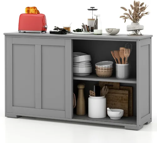 Costzon Aparador Gabinete Buffet, Gabinete de Almacenamiento de Cocina de Madera con Estante Ajustable, Puerta Corrediza de Granero, Gabinete de