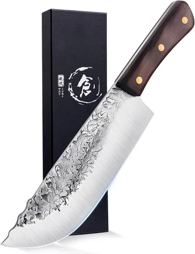 DRAGON RIOT Cuchillo de carnicero forjado a mano de 7.5 pulgadas de acero de alto carbono para carne y verduras, cuchillo de chef afilado de espiga