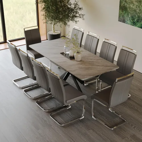 Miniatura 4 de Mesa de comedor de mármol para 4-8, mesa de comedor extensible de 62.4 a 78.15 pulgadas, mesa de cocina moderna, mesa rectangular que ahorra espacio
