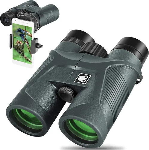 Sarblue Prismáticos de 10 x 42 para adultos con adaptador de teléfono inteligente, prisma BAK4 y lente FMC, binoculares profesionales HD para