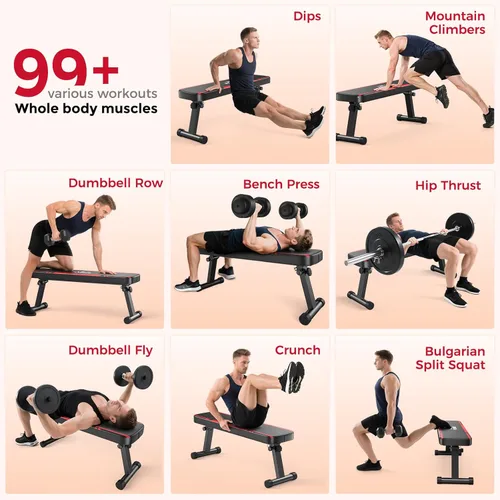 Miniatura 9 de FLYBIRD Foldable Flat Weight Bench for Home Gym, 600/1000 lbs Capacity with Dual Locking for Strength Training, Easy Setup & Storage for Small