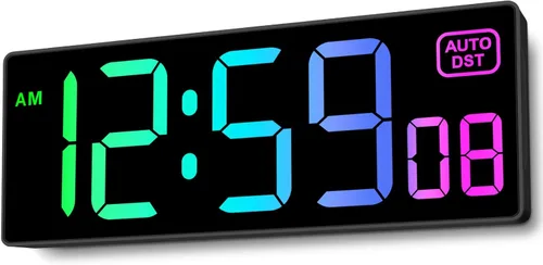 Miniatura 9 de Soobest Reloj de pared digital LED con segundos, enchufe de reloj eléctrico, atenuador automático DST con pantalla LED grande de 10 pulgadas (blanco)
