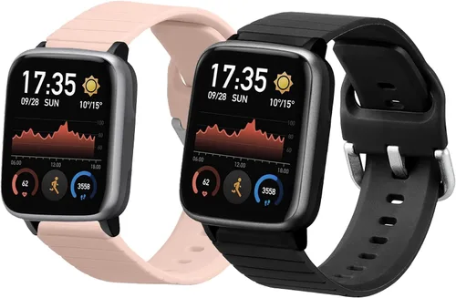 kwmobile Correas compatibles con Willful Fitnesstracker/Smartwatch Straps – 2 correas de silicona de repuesto – Negro/Rosa polvoriento