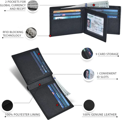 Miniatura 2 de Carteras RFID delgadas para hombres - Cartera de bolsillo frontal de piel genuina