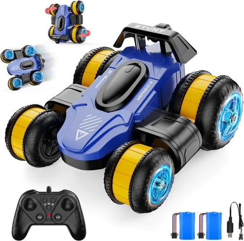 Miniatura 9 de Automóvil de deformación de acrobacias de control remoto de deriva de alta velocidad, regalos de cumpleaños, para niños y niñas de 4 a 16 años (azul)