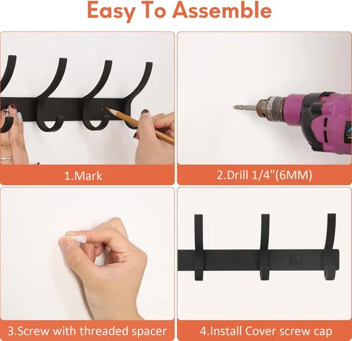 Miniatura 5 de Optish Perchero de Pared para Montar, Gancho para Abrigos de Montaje en Pared, Ganchos de Pared para Colgar, Perchero para Sombreros para Paredes