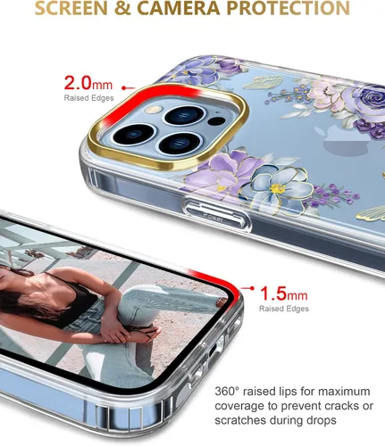 Miniatura 2 de Funda transparente compatible con iPhone 12 Pro iPhone 12 con purpurina y diseño de flores protectoras, a prueba de golpes, delgada, de poliuretano