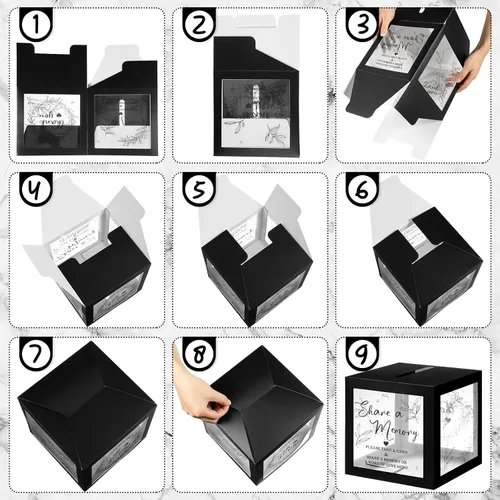 Miniatura 6 de Pajean - 50 tarjetas de memoria para celebrar la vida, caja de tarjetas con ventanas transparentes, caja de memoria para funeral, boda, cumpleaños