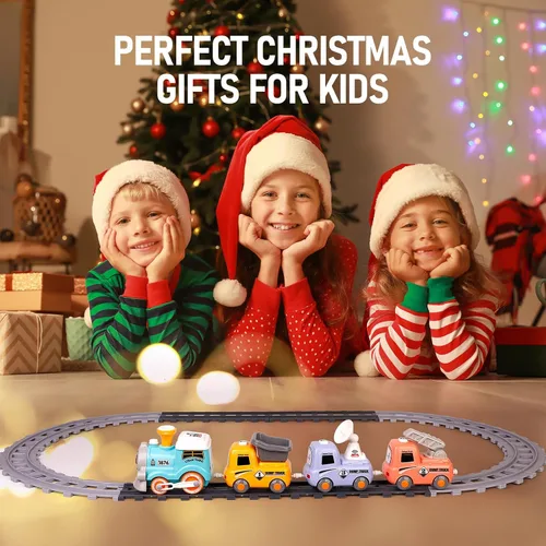 Miniatura 6 de Juguete de Tren Eléctrico para Niños Pequeños de 1 a 3 años, Locomotora de Vapor, Camión de Choque y Va, Figura de Personas con Humo, Luces