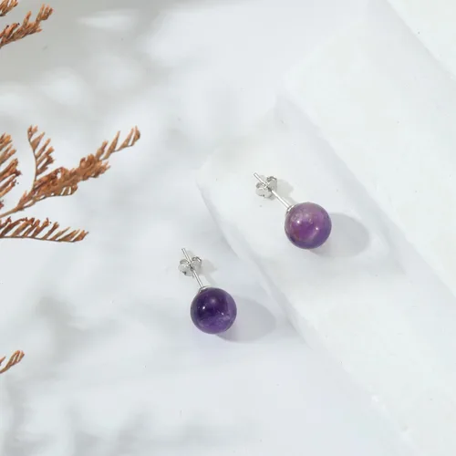 Miniatura 127 de Natural Stone Stud Earrings for Women 8mm Sterling Silver Genuine Gemstone Earrings Handmade Sterling Silver Crystal Stud Earrings for Women
