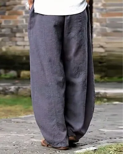 Miniatura 4 de IXIMO - Pantalones de lino y algodón holgados para mujer con cintura elástica y ajuste relajado estilo harén