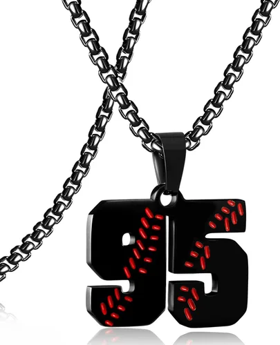 Miniatura 65 de SKQIR Colgante de número de jersey de béisbol para hombres y niños - Cadena de acero inoxidable para atletas - Negro