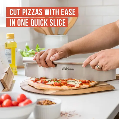 Miniatura 3 de Chef Pomodoro Cuchillo basculante para pizza con cubierta protectora, multiuso de 14 pulgadas con hoja de acero inoxidable súper afilada, cubierta