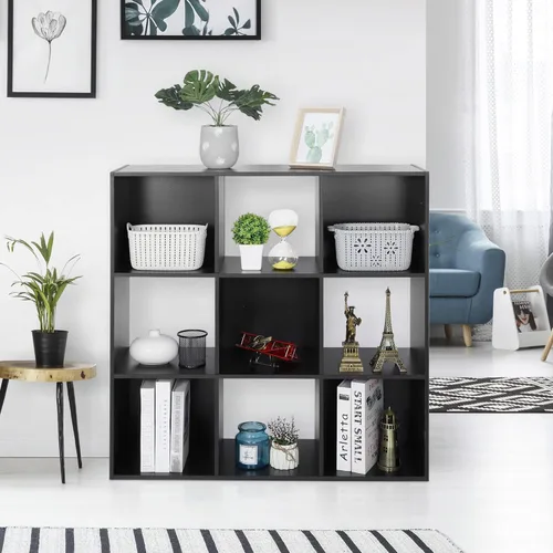 Miniatura 5 de Organizador de estantes de almacenamiento de 9 cubos, unidad de organización de estantería de madera, estantes de cubo para el hogar, oficina, Negro