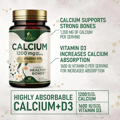 Miniatura 3 de Calcio 1200 mg con Vitamina D3 – Suplemento de salud ósea, vitamina D y suplementos de calcio para mujeres y hombres – Fuerza ósea, dientes y apoyo