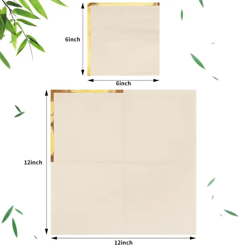 Miniatura 2 de Fulmoon Paquete de 100 servilletas de cóctel de papel de 2 capas con borde de lámina dorada para bebidas, postre, servilletas de papel desechables