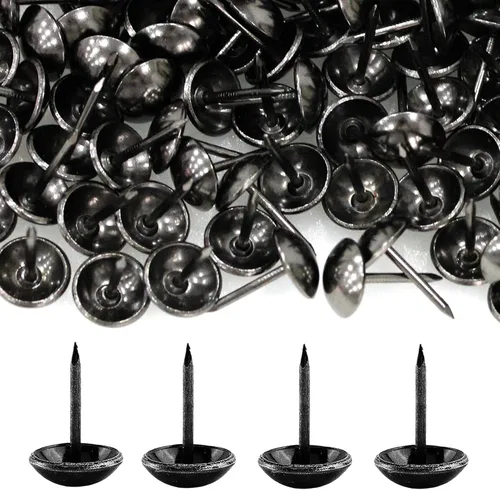 BetterJonny - 500 tachuelas de tapicería decorativas para muebles, 0.669 x 0.433 in, tachuelas de metal negro para el pulgar para muebles tapizados,