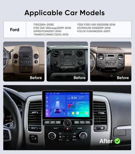 Miniatura 2 de para Ford F150 Radio 2004~2008, F250/F350/450 2008~2016 CarPlay inalámbrico Android Auto Botón de llave de botón de un solo botón de 10 pulgadas