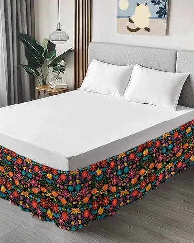 Miniatura 3 de Falda de cama floral colorida tamaño King de 18 pulgadas de caída, ajustable y elástica envolvente, plisada, con volantes de polvo de lujo para cama