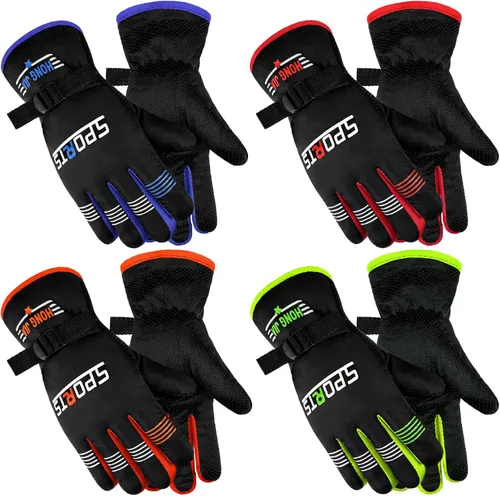 Bencailor 4 pares de guantes de esquí para hombres, mujeres y niños, guantes de nieve resistentes al viento, guantes de invierno cálidos