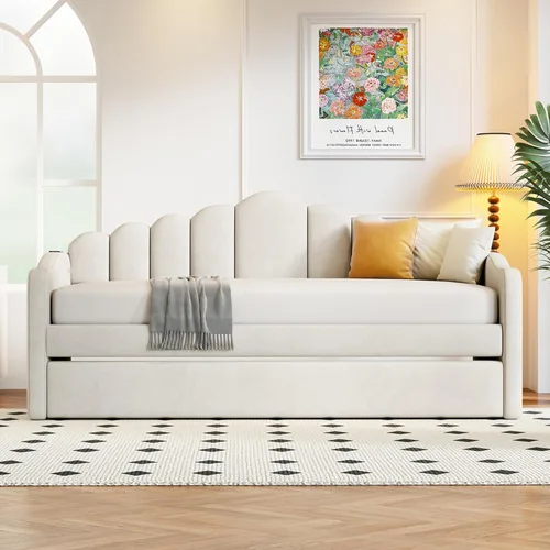 Miniatura 3 de Bellemave Cama diurna tamaño twin con nido para adultos, niños, niñas, adolescentes, camas diurnas con nido para sala de estar, terciopelo, beige
