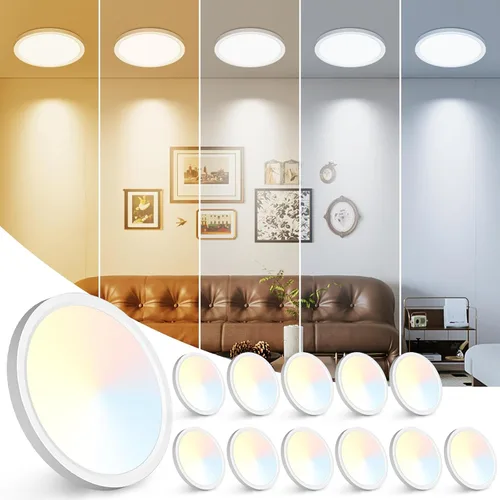 Miniatura 27 de Peasur - Lámpara de techo led de 18 cm, montaje empotrado ajustable, 3000 K/3500 K/4000 K/5000 K/6500 K, 1500 LM, 15 W, lámpara redonda blanca Blanco