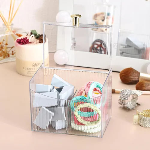 Miniatura 7 de Tbestmax Dispensador Portahisopo de 2 Secciones, Organizador Transparente de Baño de 2 Rejillas, Contenedor de Almacenamiento de Cosméticos