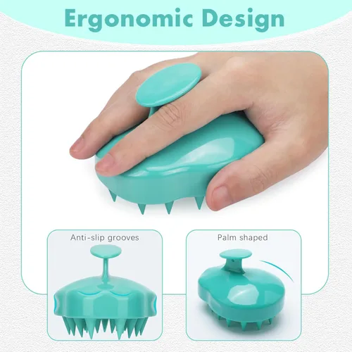 Miniatura 2 de FREATECH Cepillo de champú y masajeador con cerdas de silicona suave para el cuidado del cuero cabelludo, exfoliador para la ducha que elimina