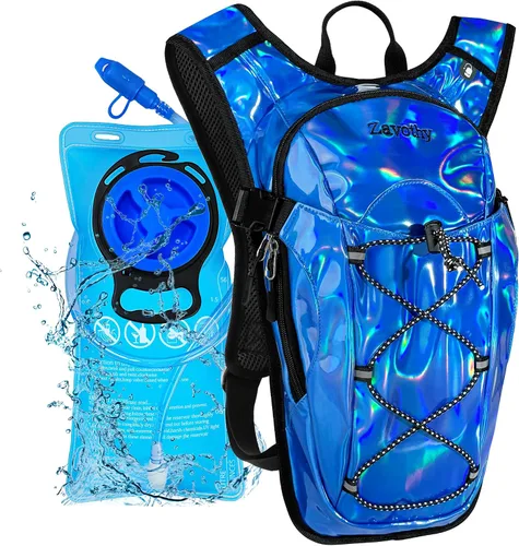 Mochila de hidratación reflectante, paquete de hidratación, mochila de agua con vejiga de hidratación de 2 litros, esencial para festivales, paquete
