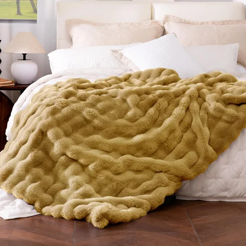 Miniatura 20 de Manta de piel sintética ultrasuave y acogedora, manta mullida de felpa gruesa de burbujas, manta mullida de lujo de gran tamaño para sofá, cama