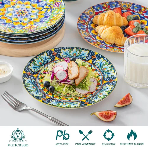Miniatura 3 de vancasso Juego de 6 Platos de Ensalada de 8.5 Pulgadas de Cerámica para Postre, Juego de Platos Pequeños para Cena, Aptos para Microondas, Horno