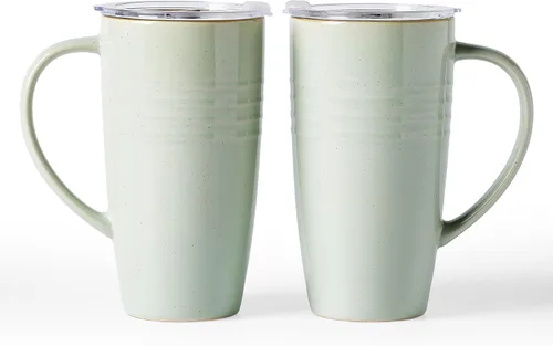 Miniatura 25 de famiware Jupiter - Taza de café grande de 20 onzas con tapa, taza de cerámica con asa para café con leche, té, cacao, leche, hogar y oficina, apta