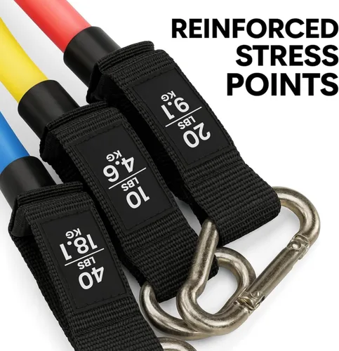 Miniatura 4 de THORZA Juego de 11 piezas de entrenamiento de fuerza de cuerpo completo con bandas de resistencia, bandas de ejercicio de tubo de 5 niveles, sin