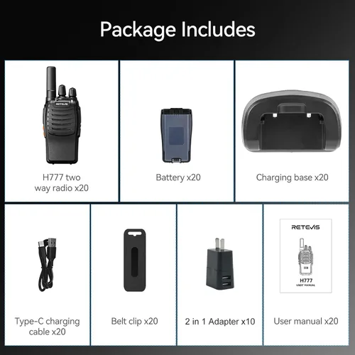Miniatura 10 de Retevis H-777 - Walkie Talkies de 2 vías de largo alcance, Radios bidireccionales recargables, Walkie Talkies manos libres para adultos con base