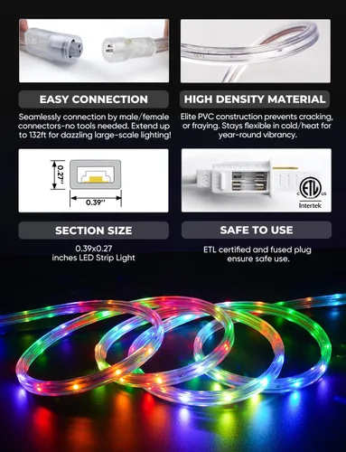 Miniatura 4 de GZBtech Tira de luces LED RGB+IC+CCT 5.00 m/16.4 pies, luz festiva persiguiendo colores para exteriores con blanco cálido y frío, impermeable IP65